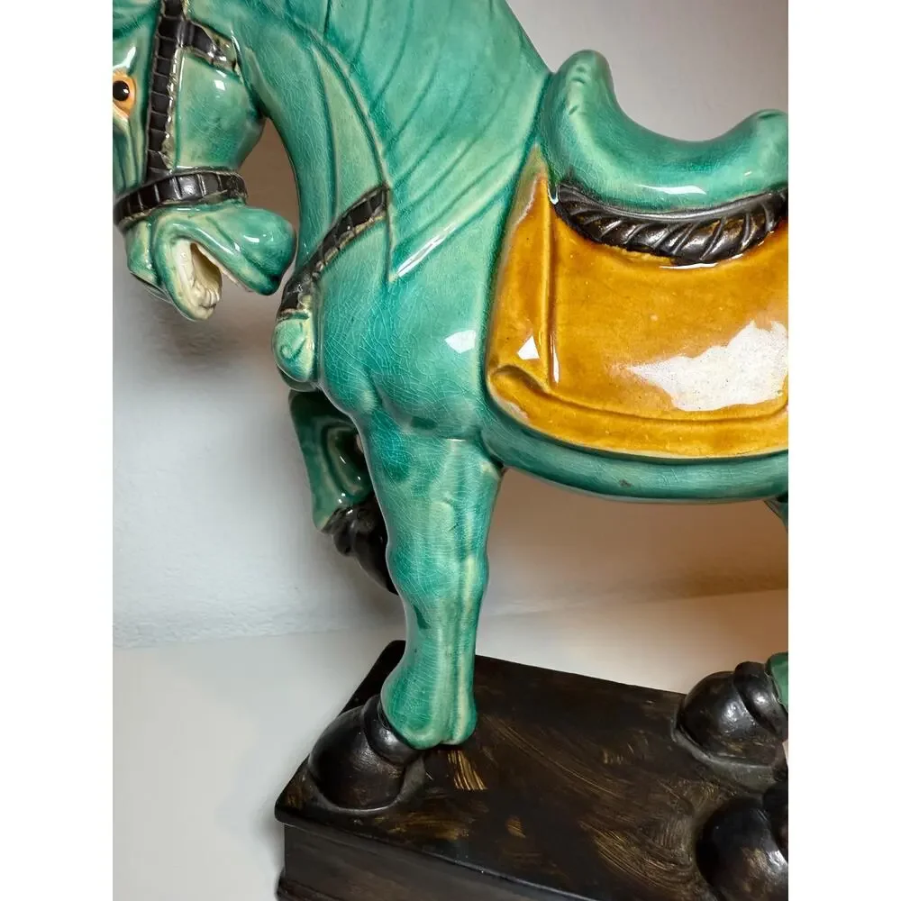 Vintage Green Ceramic Horse Figurine Mid-Century Equestrian Decor